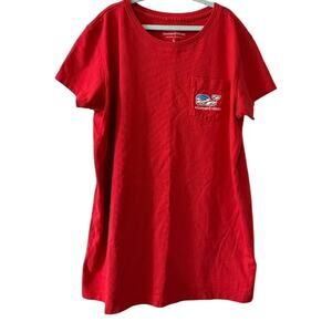 Vineyard Vines Girls’ Red Short Sleeve whale Flag with pocket Tee sz L